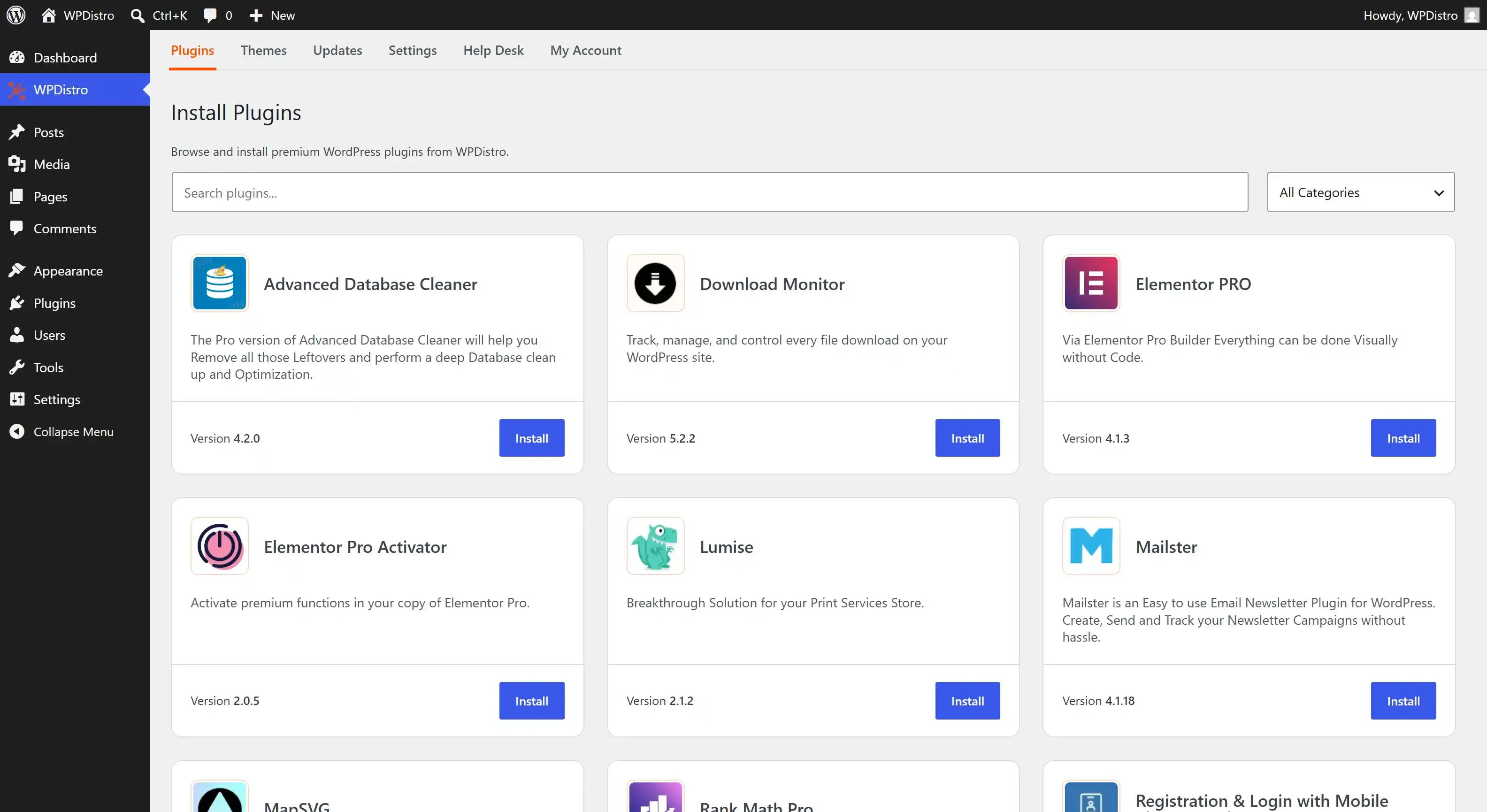 WPDistro Dashboard