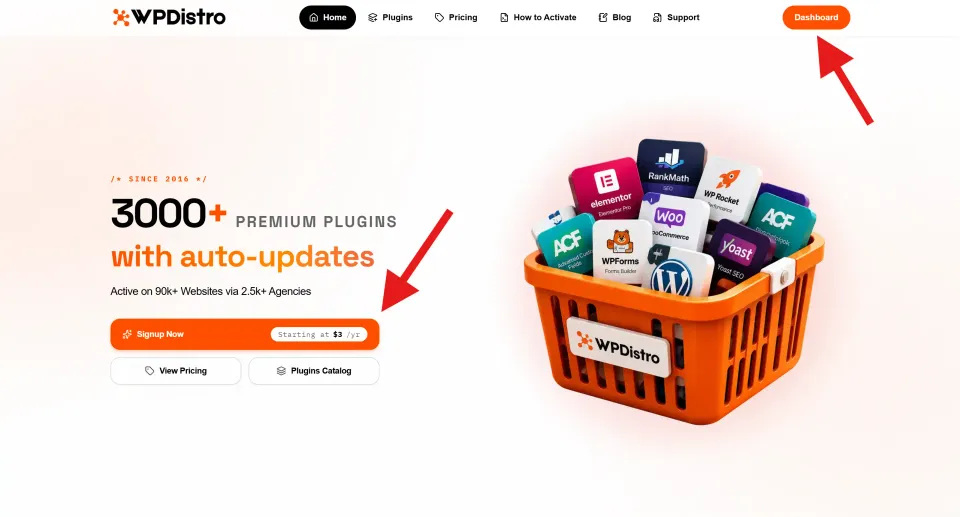 Screenshot for step 1: Sign up or log in to the dashboard