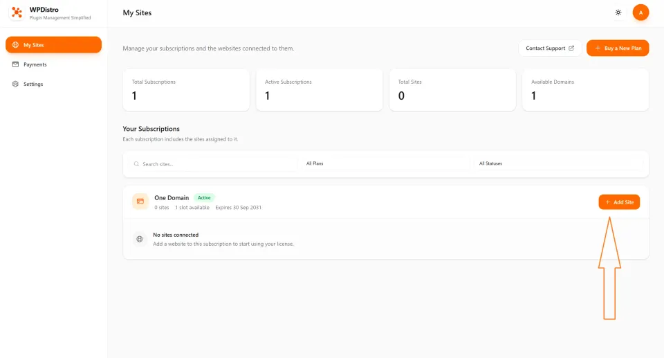 Screenshot for step 4: Add a site