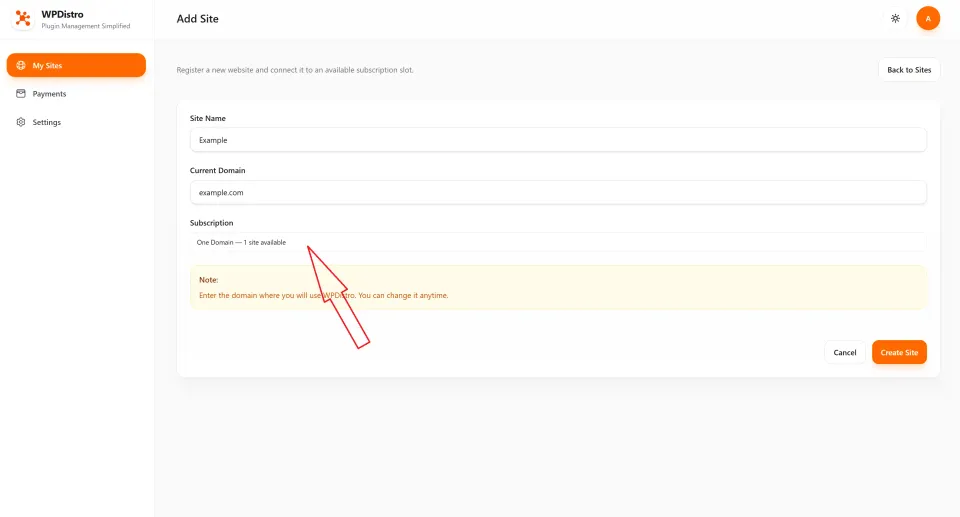 Screenshot for step 5: Enter the website and domain