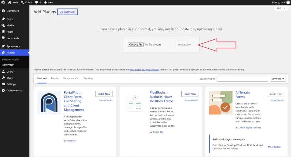 Screenshot for step 7: Upload and activate the zip